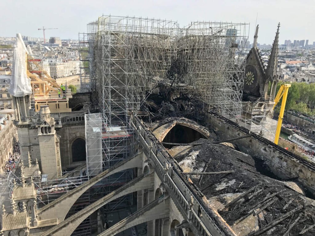 A significant portion of Notre-Dame Cathedral’s roof was completely destroyed.